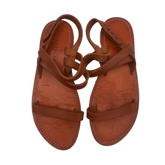 Everlane Brown Adjustable Strap Flat Strappy Leather Sandals Size 8 Women’s - Picture 6 of 10